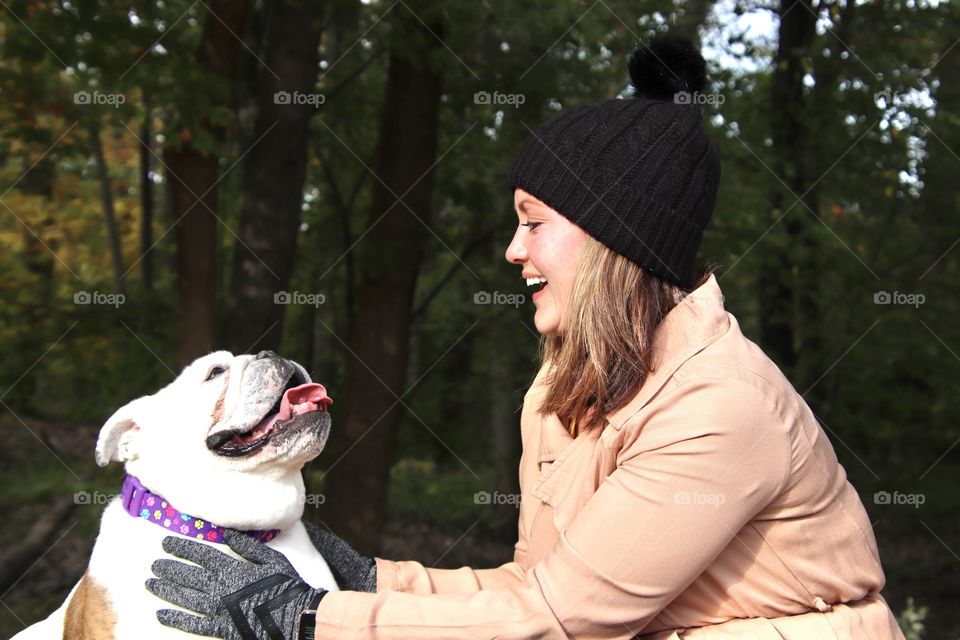 Woman and her bulldog