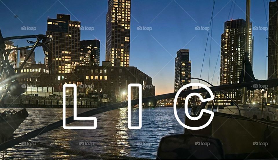 This photo of „Newtown Creek“ was enhanced with the letters „L I C“ to prepare it as a submission to an artists‘ mural project at „Ottomanelli by the Water“, an indoor outdoor restaurant with lots of available wall space. 2024. Hypnotic Productions