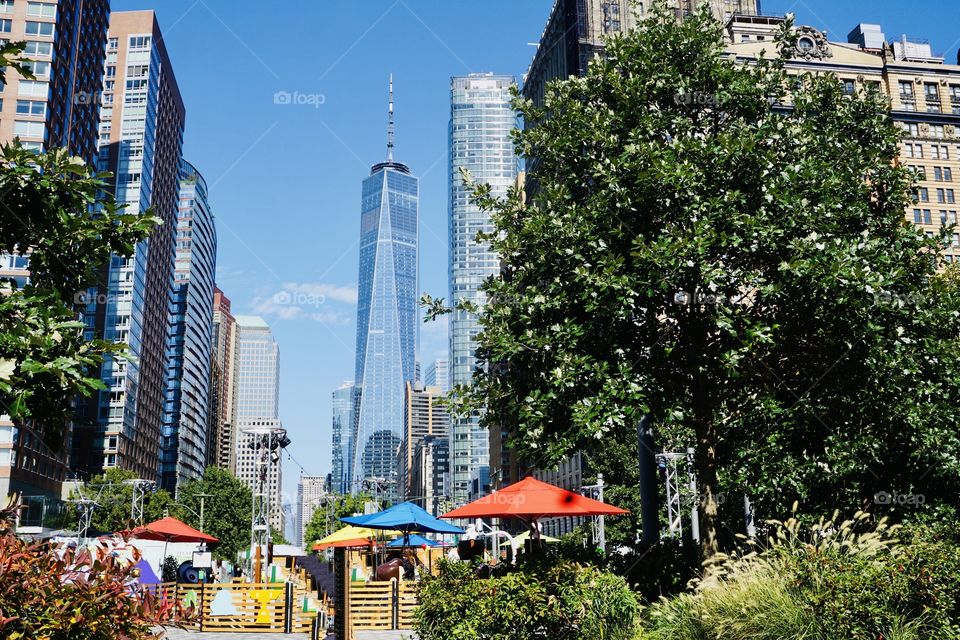 Downtown New York-The Freedom Tower stand as a shining beacon and a bold edition to the skyline.