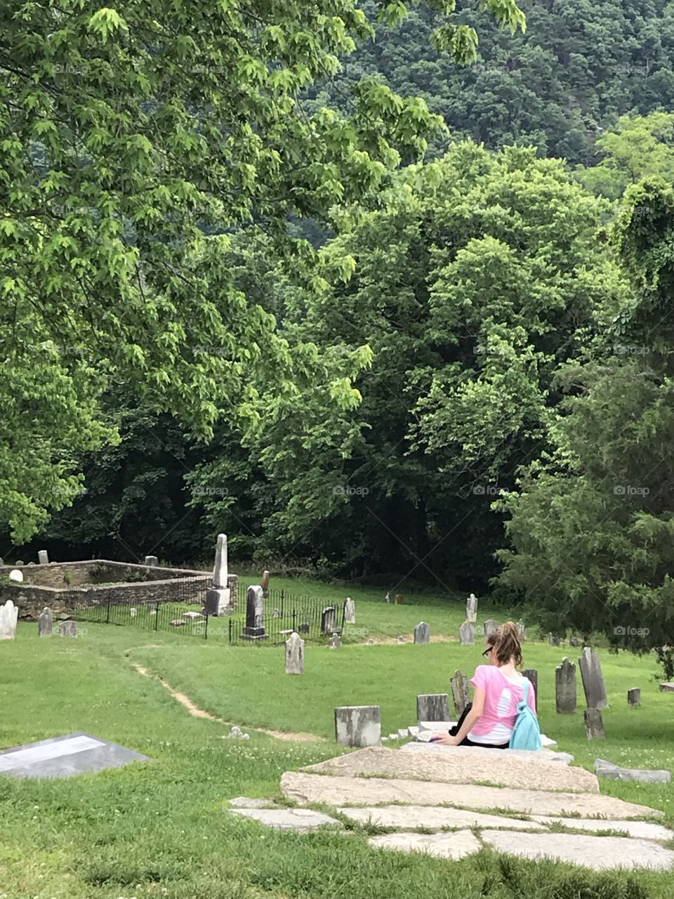 Taking a break while visiting a beautiful historic cemetery in Harpers Ferry, WV