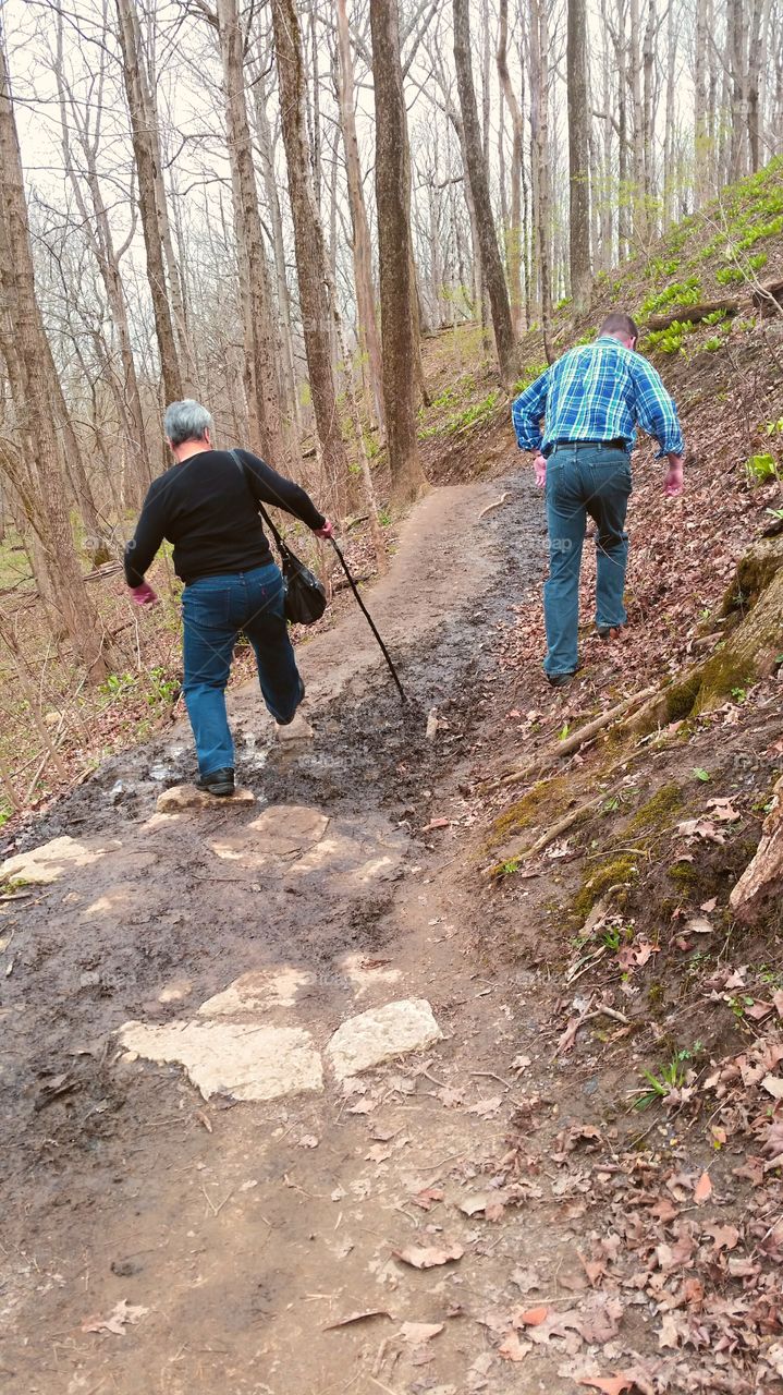 Hikers in Benjamin Harrison state park, Indianapolis