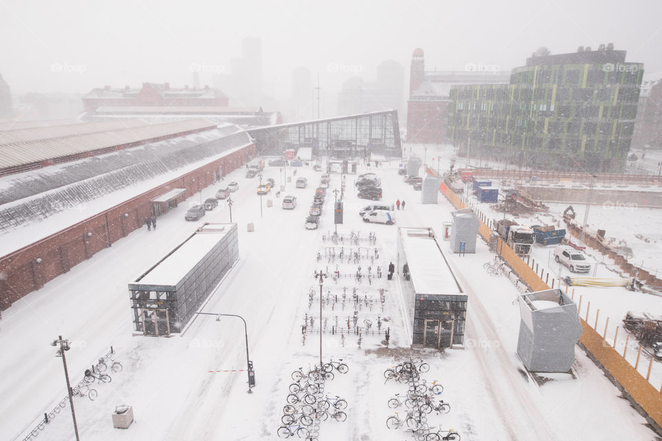 Snowfall over central station
