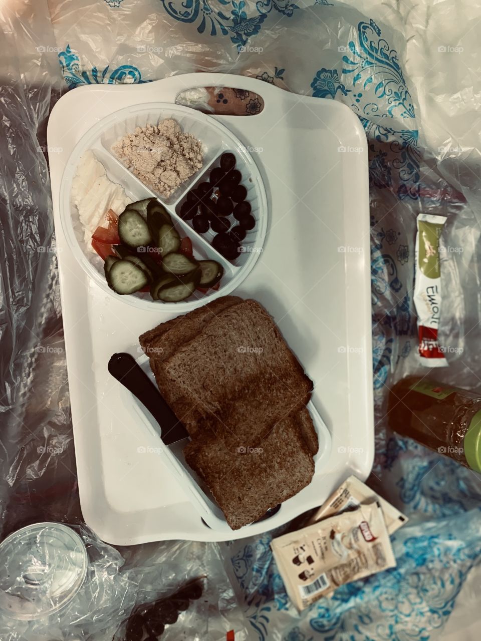 Nice light breakfast, olives, tomatoes, cucumbers, and yogis