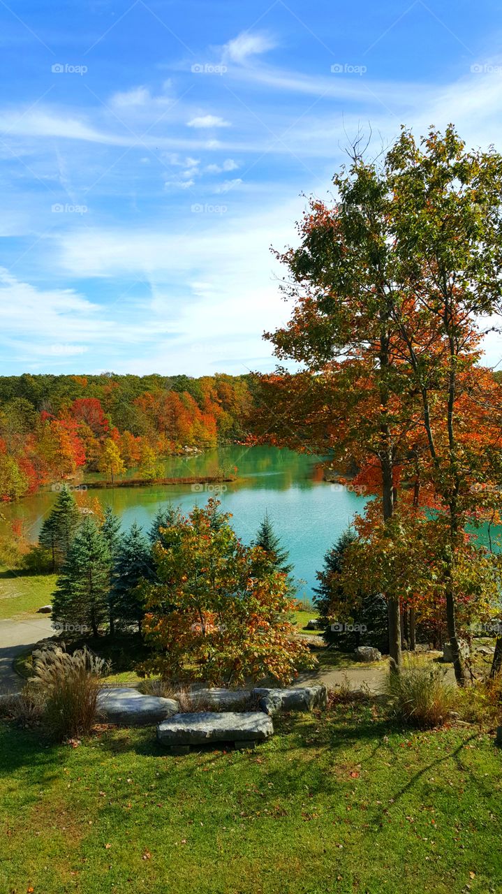 Valley lake in Autumn while hiking
