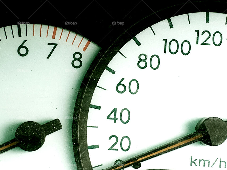 Closeup abstract of a cars speedometer and odometer 