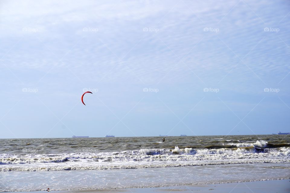 Kitesurfer at the beach in São Luís, Brazil