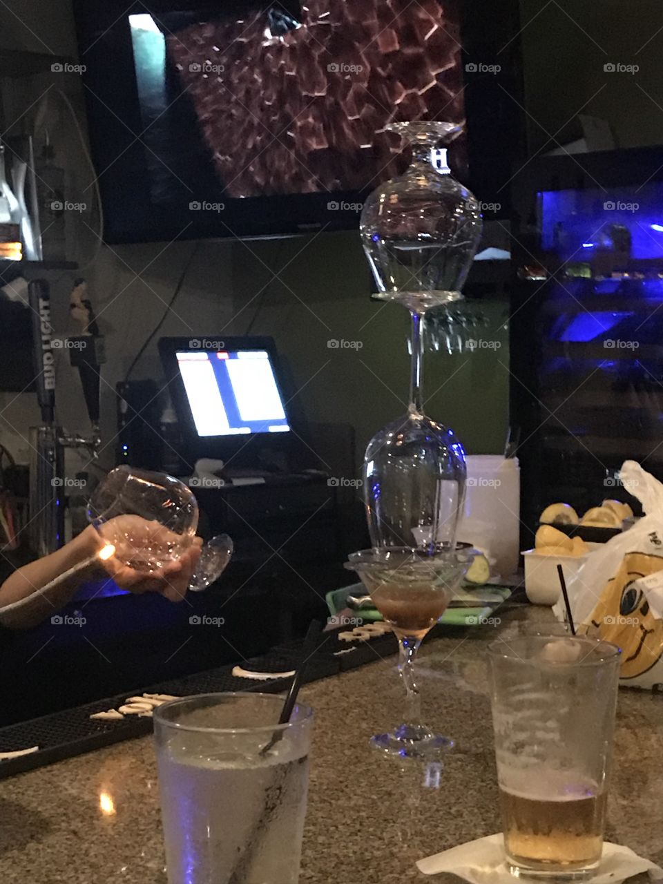 Stacking glass at the bar fun ti