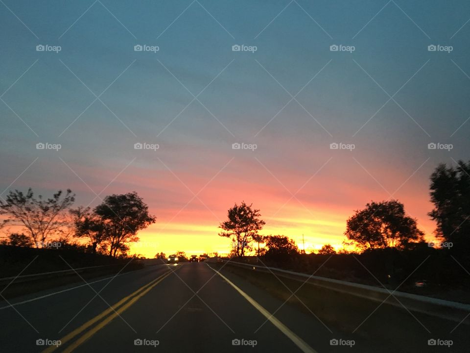 Morning commute with a beautiful sunrise. 