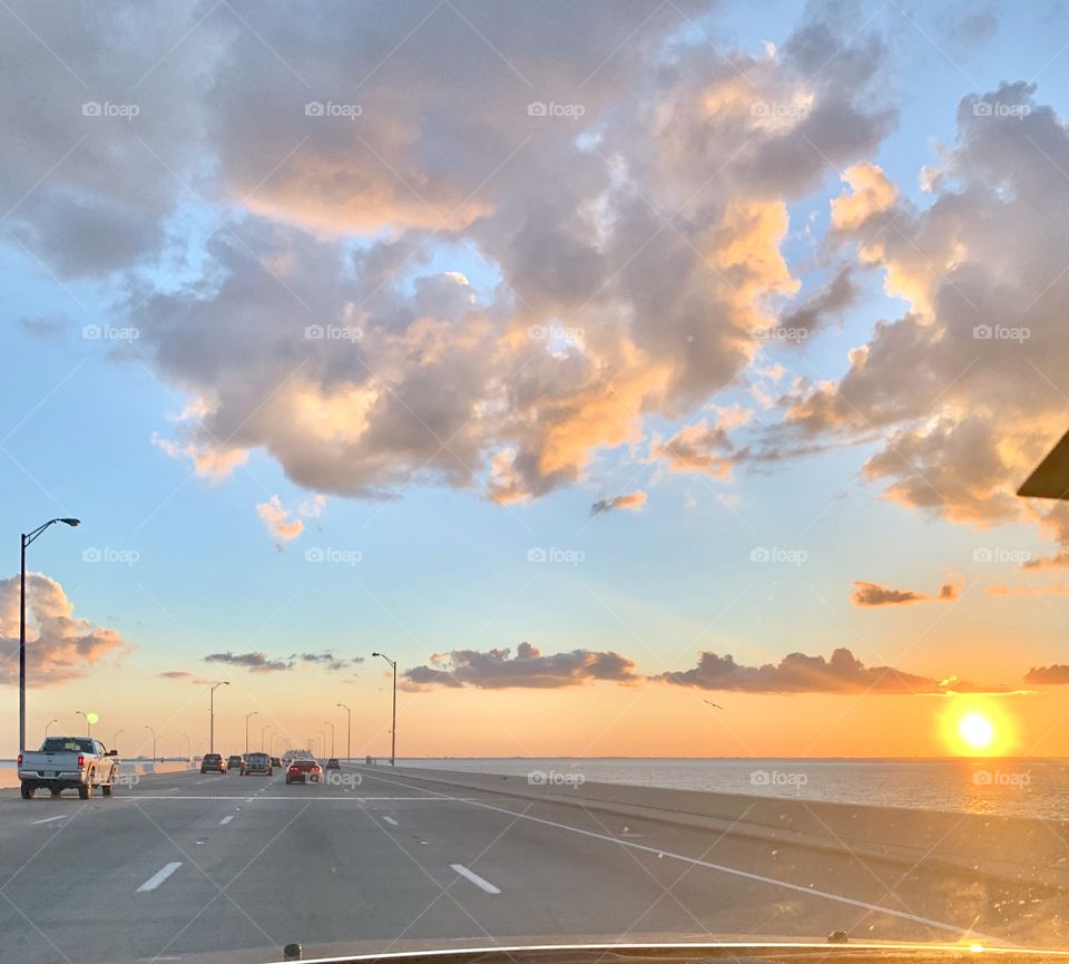 Breathtaking summer sunset from the bridge in sunny south Florida 