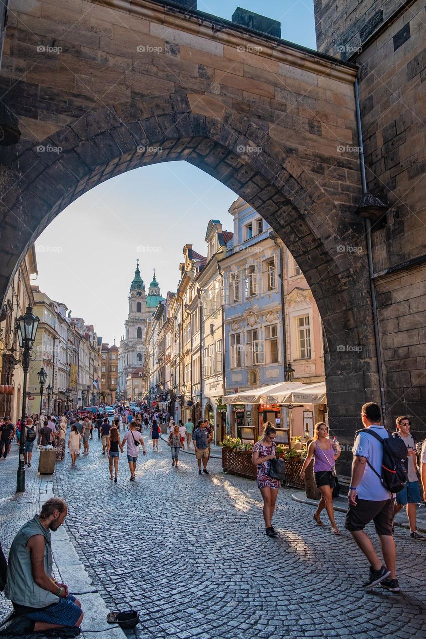 Busy life on the streets of Prague: a constant flow of people exploring this charming historic city.