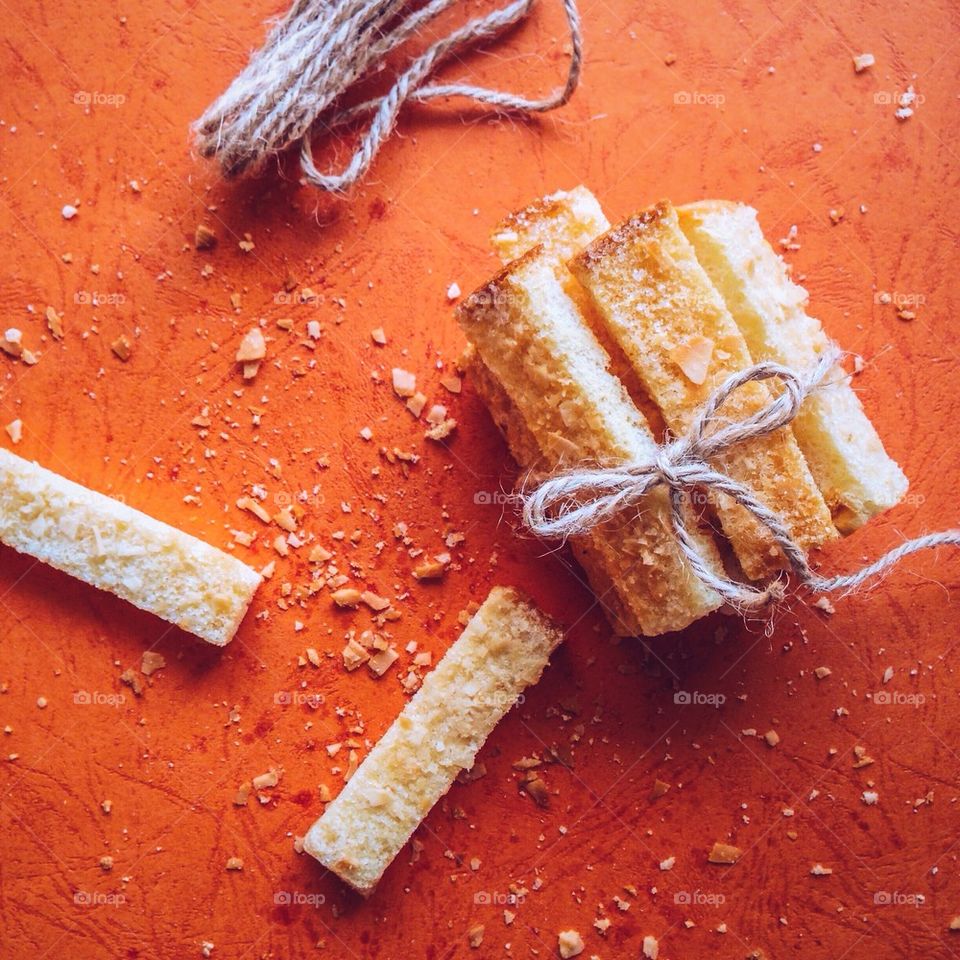 Close-up of a coconut crispy toast