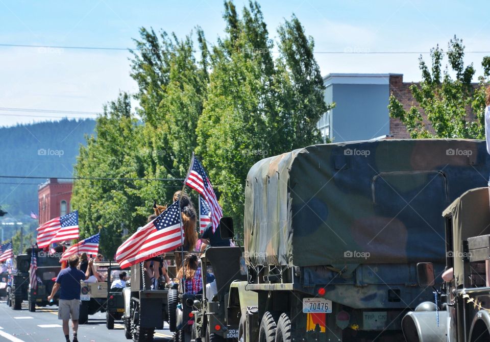 Military vehicles in Fourth of July Parade 