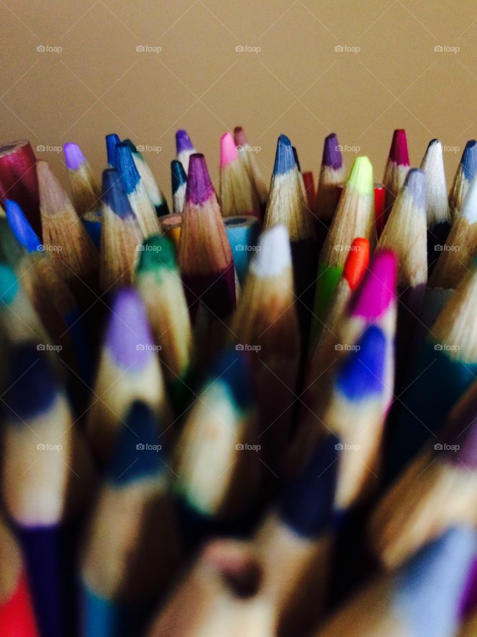 Extreme close-up of colored pencils