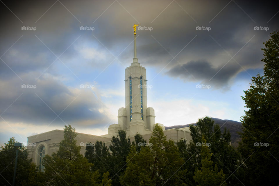 Timpanogos LDS Temple in American Fork, Utah at sundown