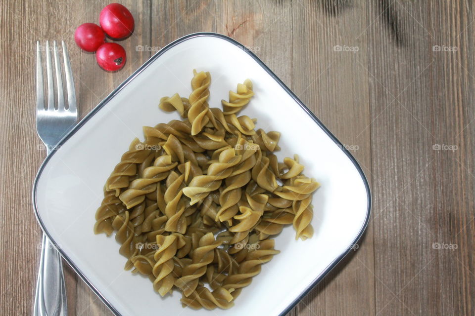 Close-up of fusilli pasta