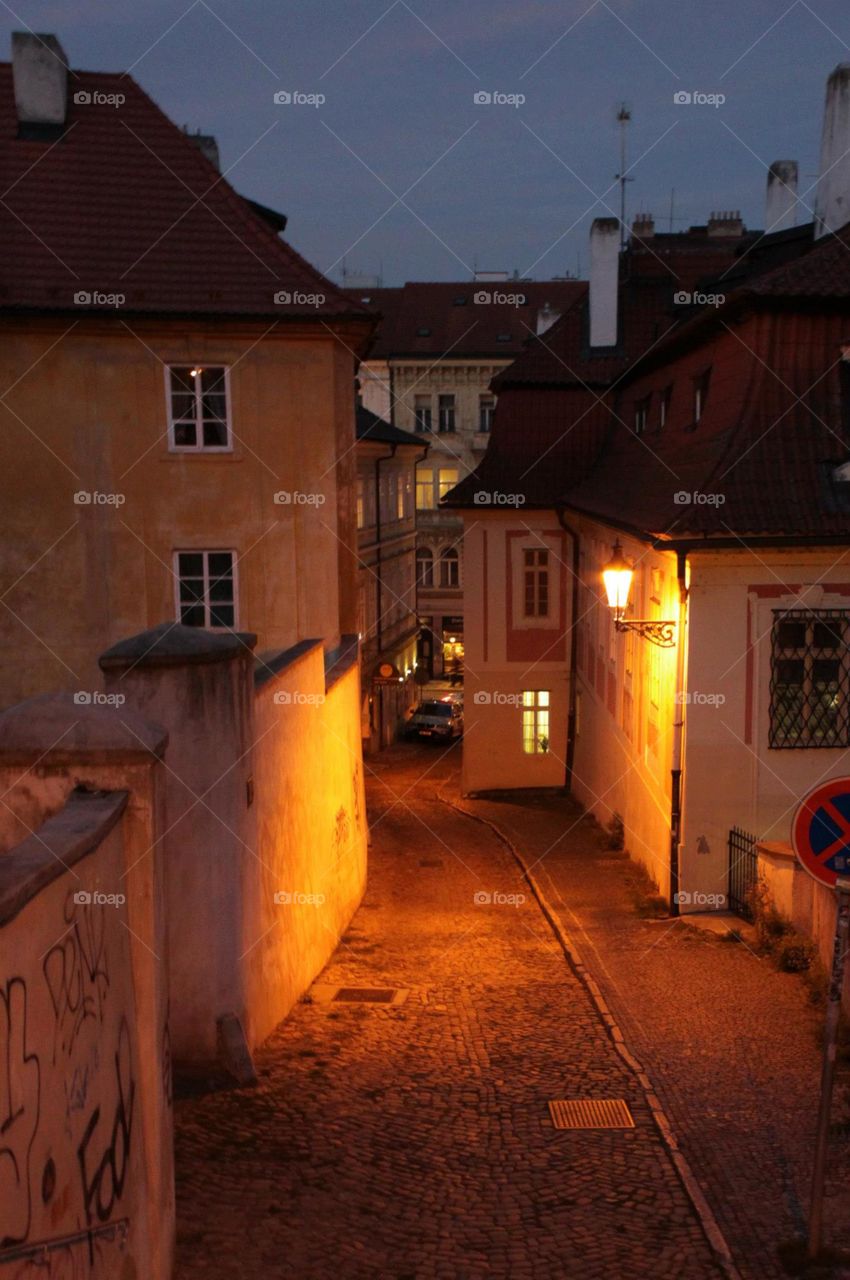 Night lit Serpentine streets. Serpentine streets of prague at night