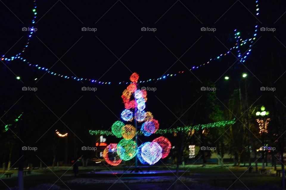 New year, Christmas, winter, holiday, gerljandy, lights, light bulbs, background, Christmas tree,