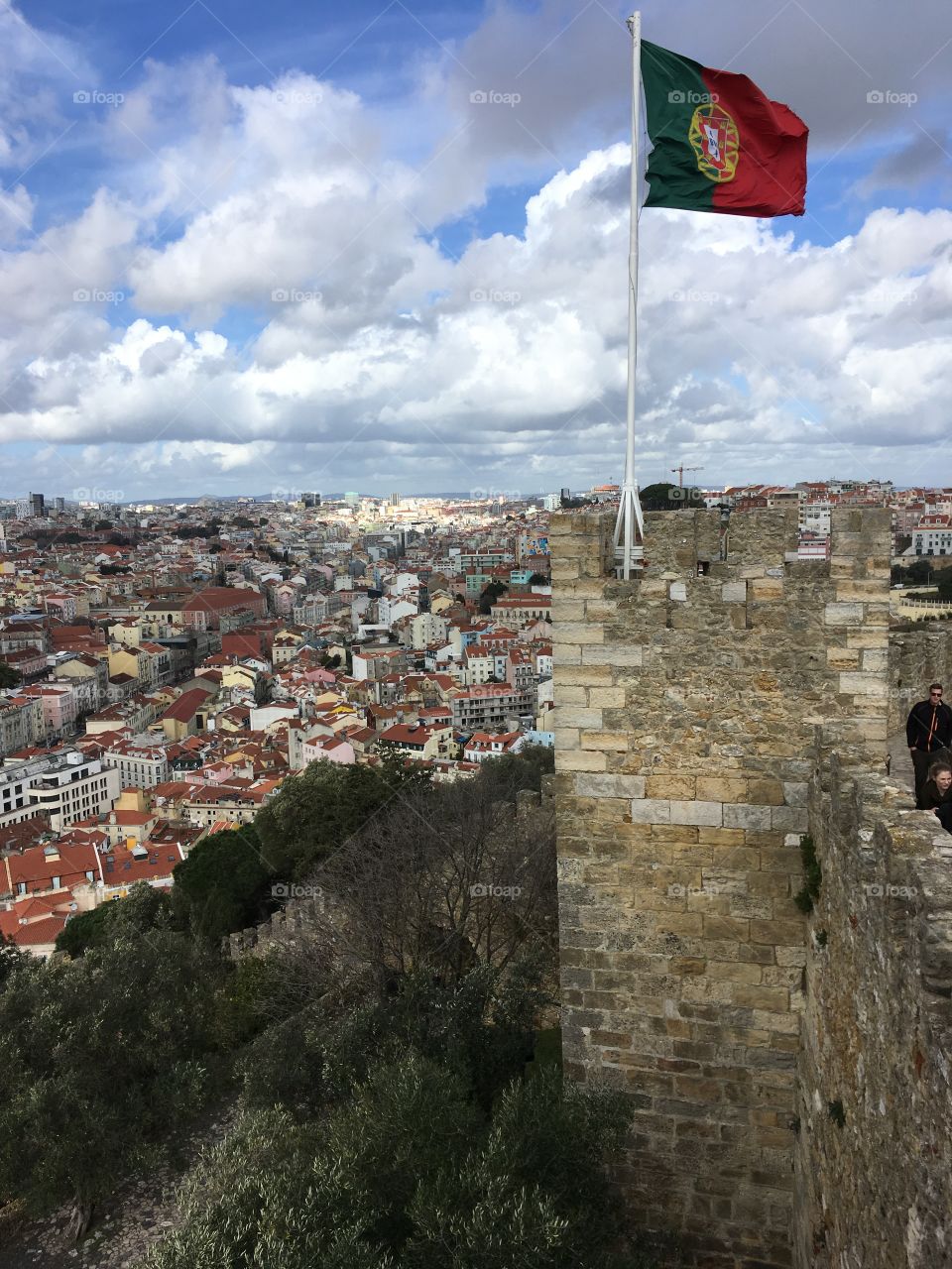 Portugal Flag floating over Lisboa