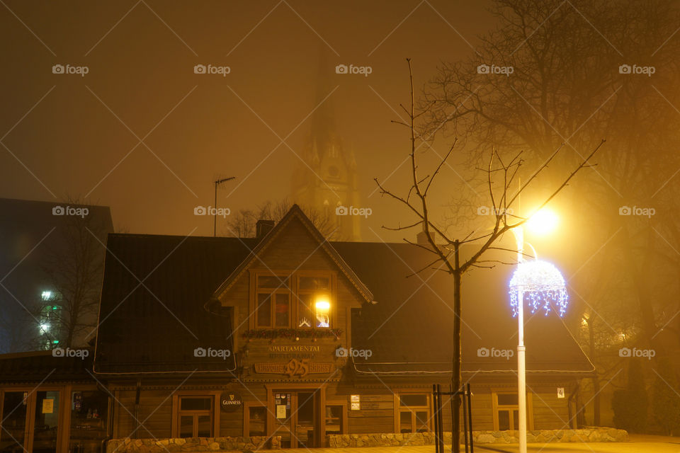 Palanga in the fog with the church tower