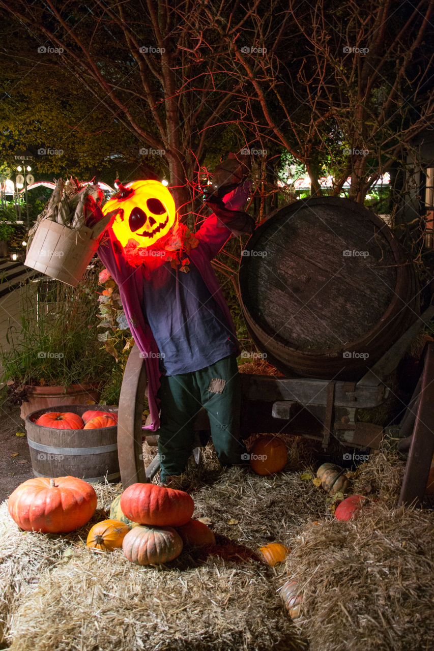 Pumpkin figure at Halloween market in Copenhagen.