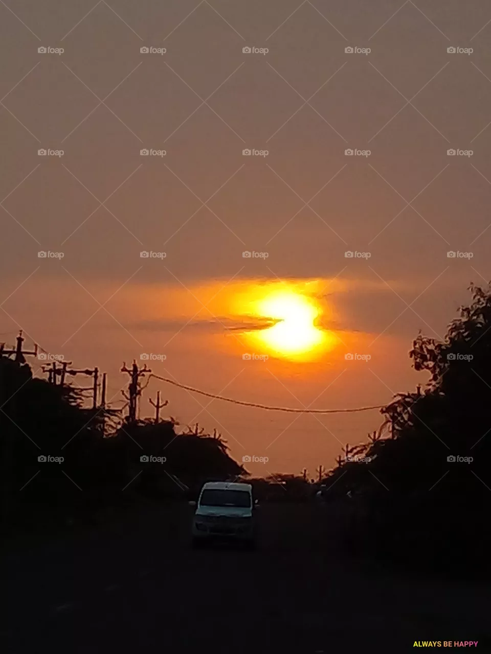 natural sunset on the road