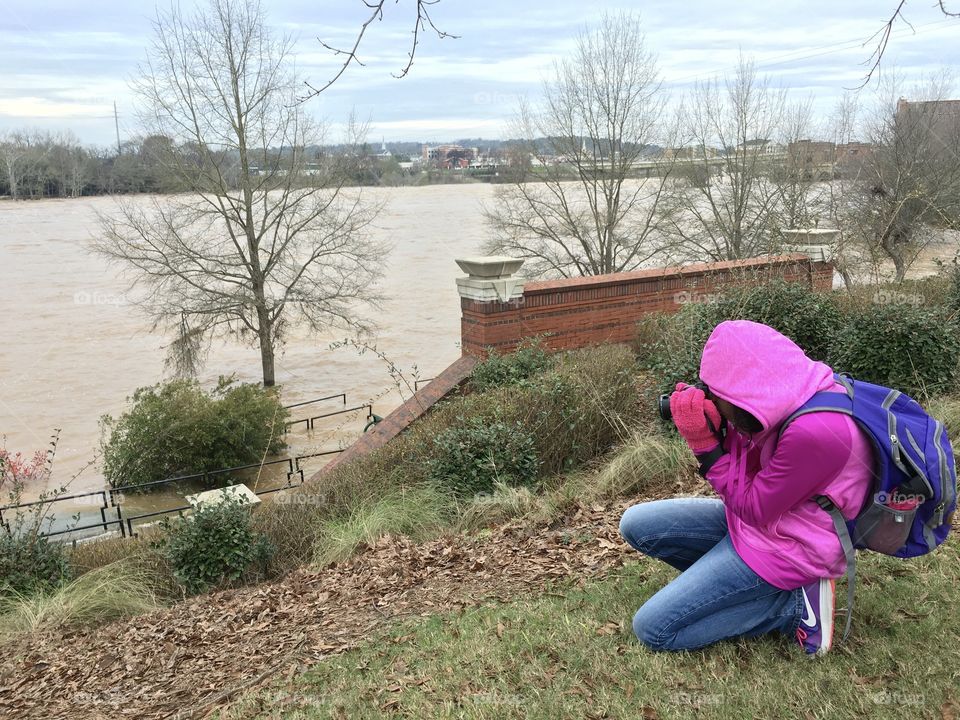 Cold day photography of the flooded lake.