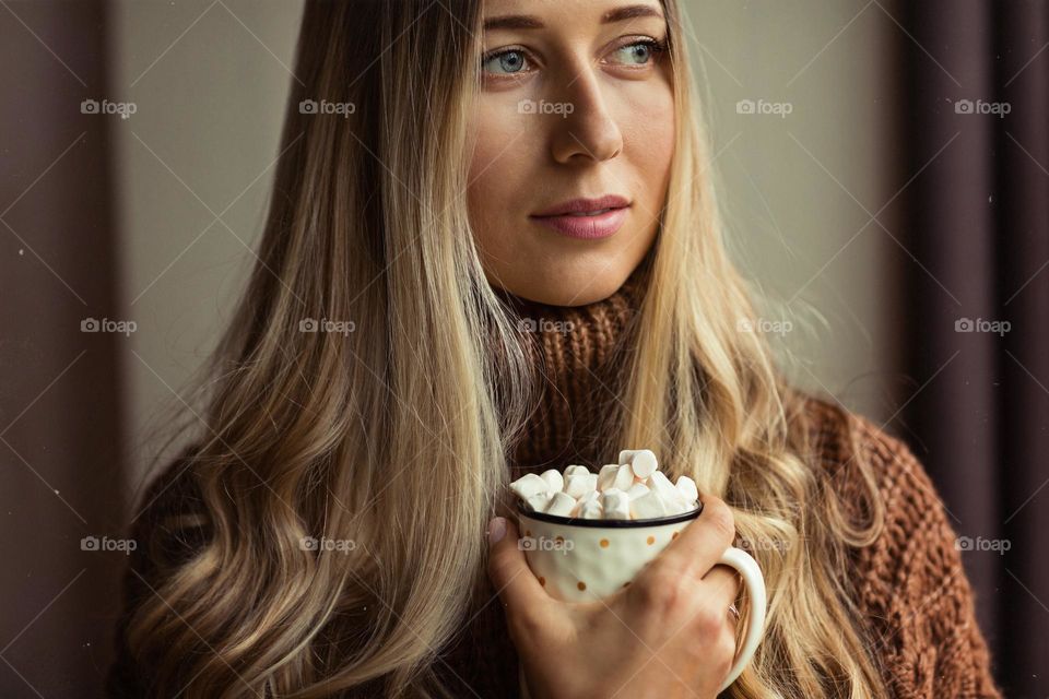 Portrait of young Caucasian woman with blonde hair