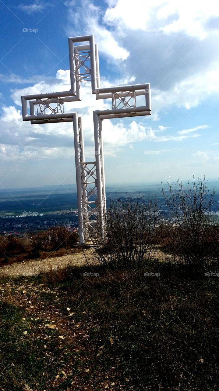 Huge cross on the top of a mountain
