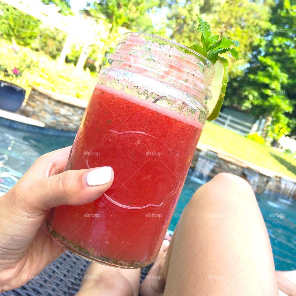 Watermelon cooler. Watermelon drink poolside. 