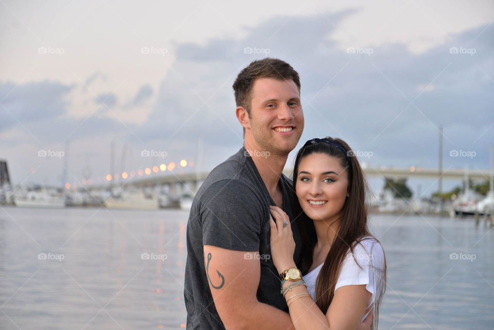 Cute couple. Sunset at Stuart, FL yacht club