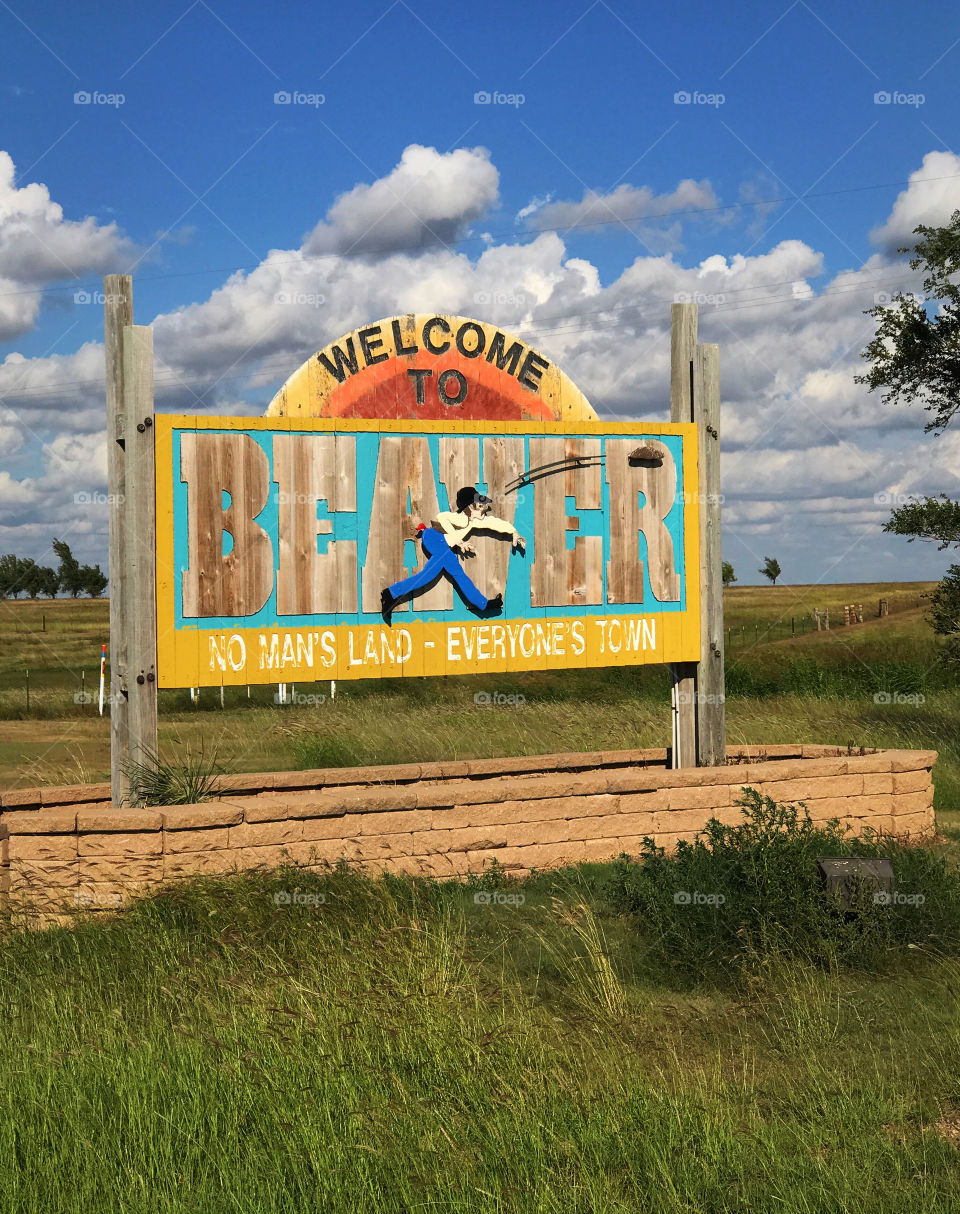 Beaver Oklahoma welcome sign cow-chip capital of the country