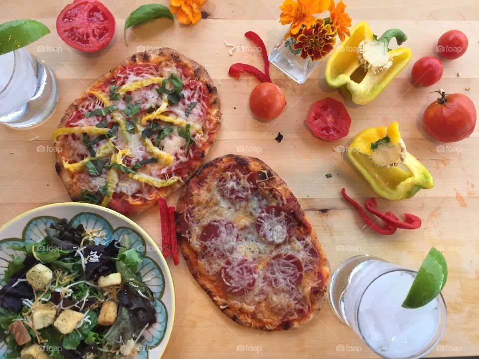 Homemade flatbread pizzas.