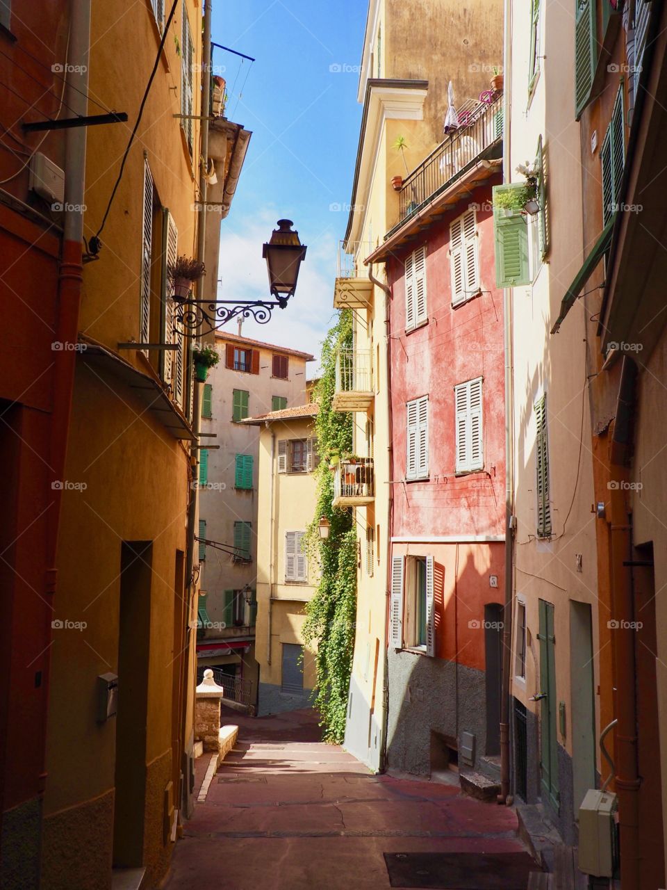 Colorful houses in the old town of Nice, France.