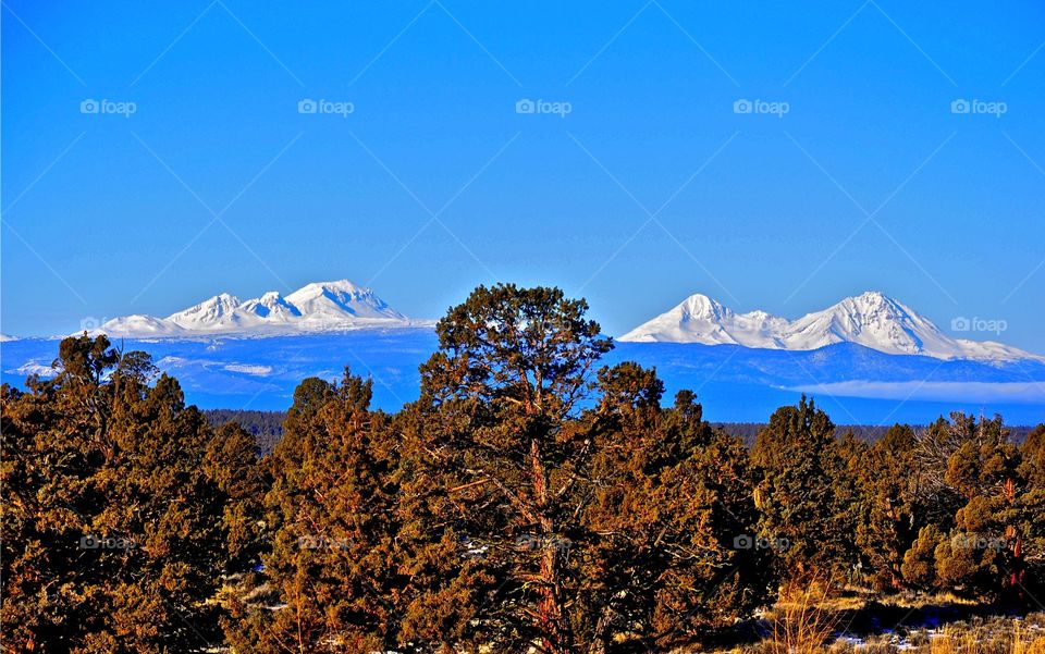 The Cascades. Cascade mountain range as viewed from east of Bend, Or