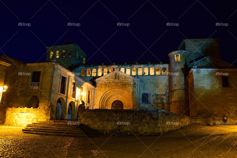 Colegiata de Santillana del Mar at night. Cantabria, Spain.