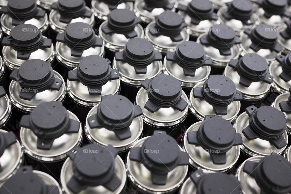 collection of metal cans , high angle view