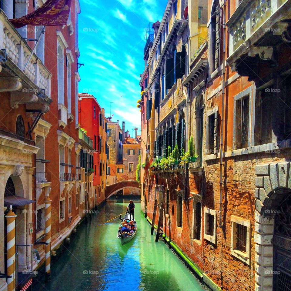 Incredible view of Venice lagoon, with bright colours on a sunny spring day.