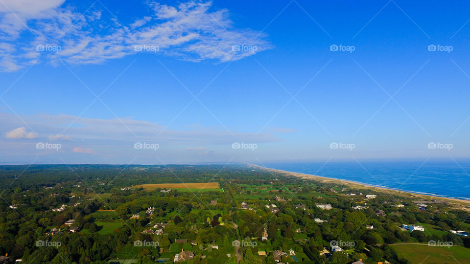 High angle view of town by sea