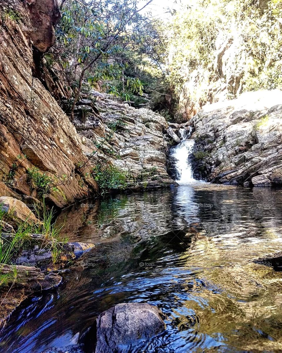 Waterfall between the mountains