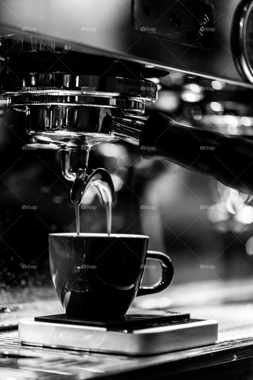 Coffee making in process in black and white