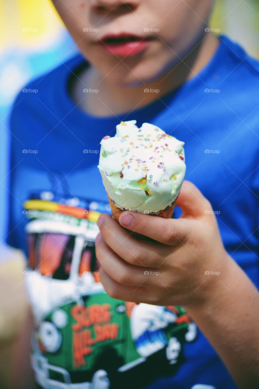 Boy eating ice cream