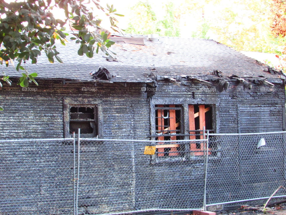 burnt side of a house