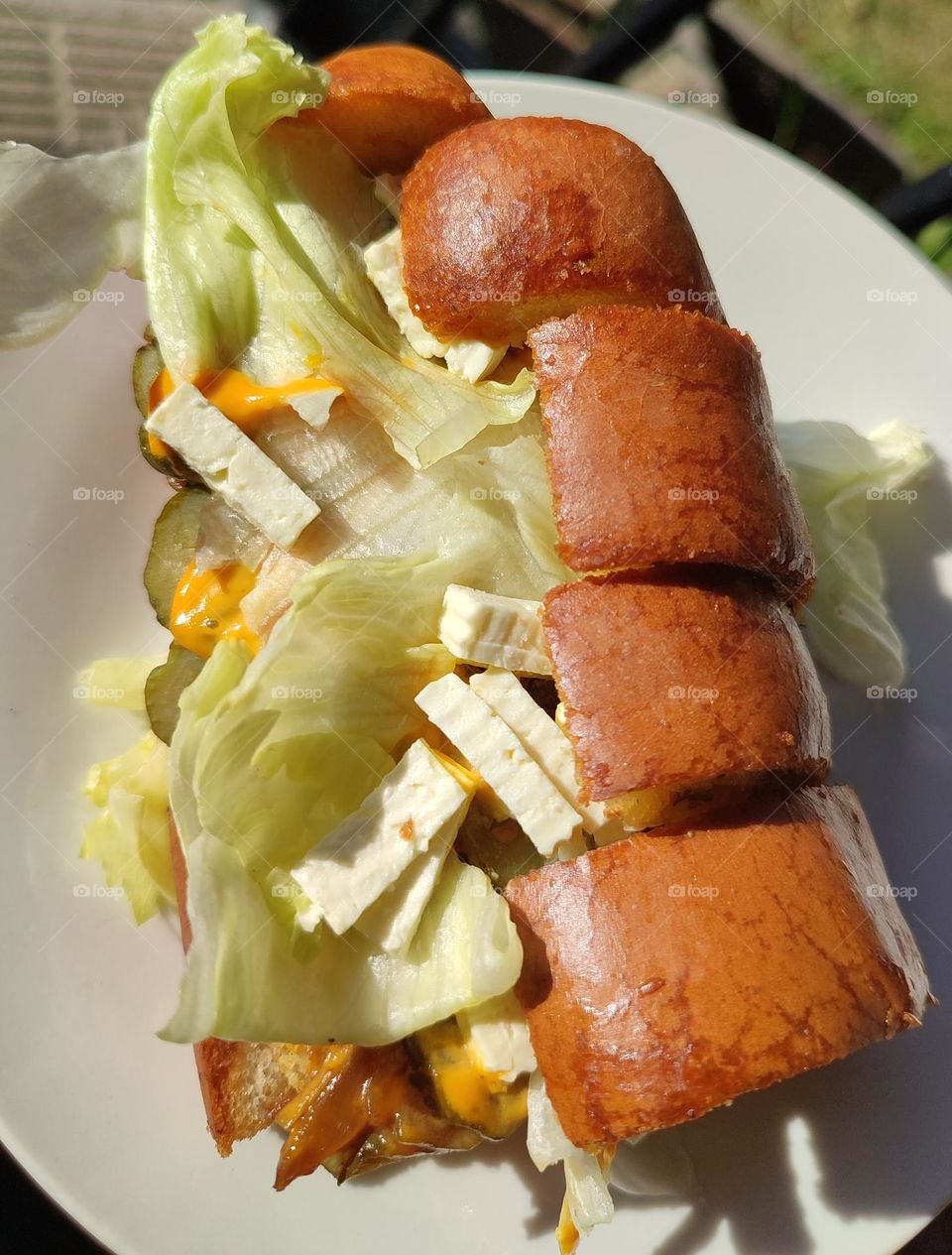 Garlic bread, burger