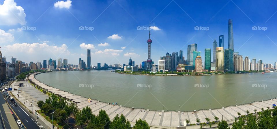Shanghai panorama. Panorama of Pudong from the Bund