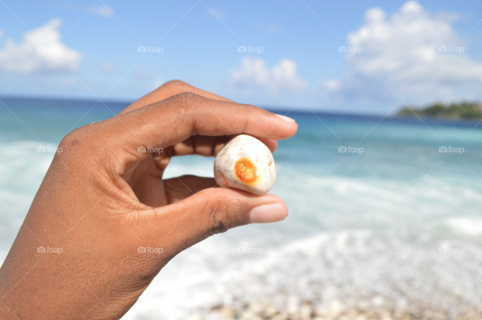 Man holding Stone at the beach