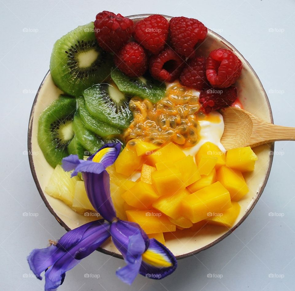 Colourful and bright healthy fruits in bowl 