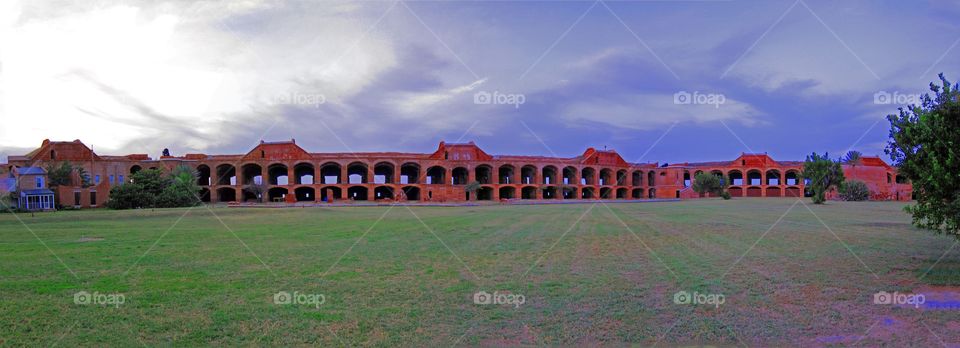 Fort Jefferson panoramic. A panoramic shot of four Jefferson showing the canon ports the 
 in the wall