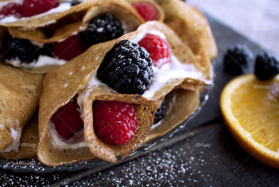 Sweet crepes with berries