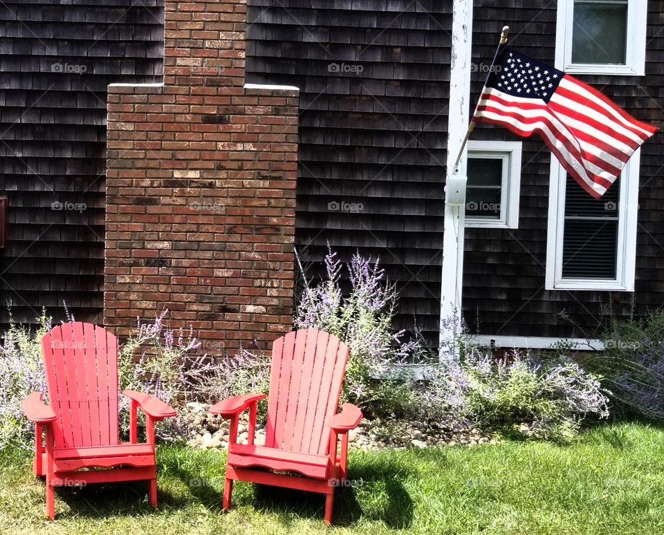 Outdoor Chairs & Flag