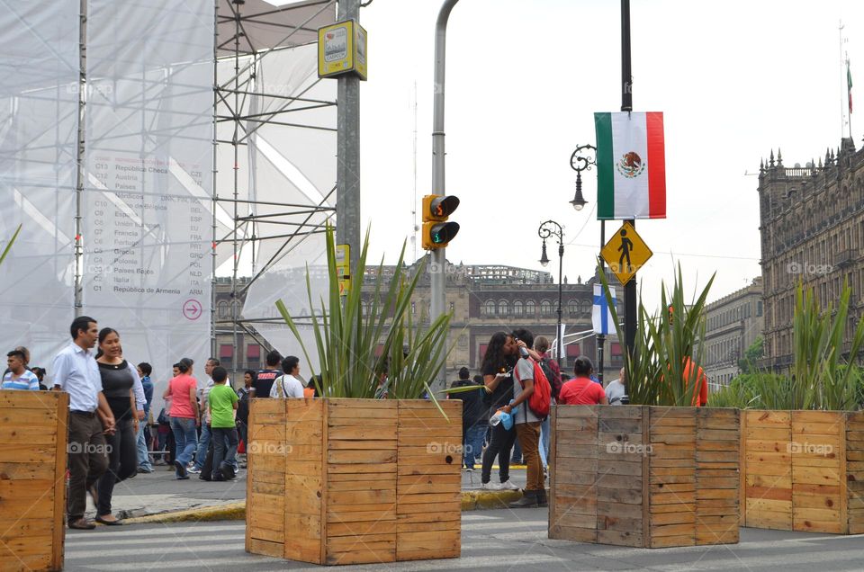 Public displays of love and affection in Zocalo, or la Plaza de la Costitucion, Mexico City's main plaza. 